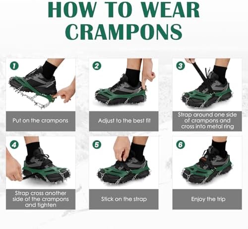 Crampons Ice Cleats Traction Snow Grips for Boots Shoes Women Men Anti Slip 19 Stainless Steel Spikes Safe Protect for Hiking Fishing Walking Climbing Mountaineering