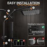 Veken 10" Luxurious All Metal Rain Shower Head with Handheld Spray Combo, High Pressure Rainfall Square Shower Heads with Extension Arm, Wide Dual Showerhead, Bathroom Accessories, Matte Black