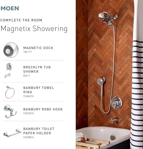 Moen Engage Chrome Magnetix 2-in-1 Combo Rain Showerhead with Detachable Handheld Shower Spray, Featuring Magnetic Docking System, 26009