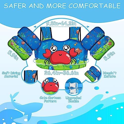 Chriffer Kids Swim Vest Life Jacket for 22-66 Pounds Boys and Girls, Toddler Floaties with Shoulder Harness Arm Wings for 2,3,4,5,6,7 Years Old Baby