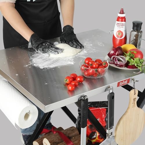 Foldable Grill Table with Extra Storage Bottom Shelf, Outdoor Indoor Foldable Outdoor Grill Stand Table with Garage Rack & Tissue Holder,Easy Set-up, 30" x 24", Silver