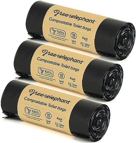 Green Elephant Portable Camping Toilet Bags – Compostable Potty Bags for Portable Toilet, Wag Bag Human Waste Kit, Fits 5-Gallon Buckets, Biodegradable Outdoor Waste Solution, 15 Count, 8 Gal