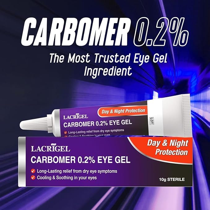 Lacrigel CARBOMER 0.2% - Eye Gel for Dry, Tired, and Red Eyes - Soothes Irritation, Reduces Soreness - 24x7 Day and Night Protection - Safe and Premium Formulation - Sterile Pack of 10g (Pack 3)