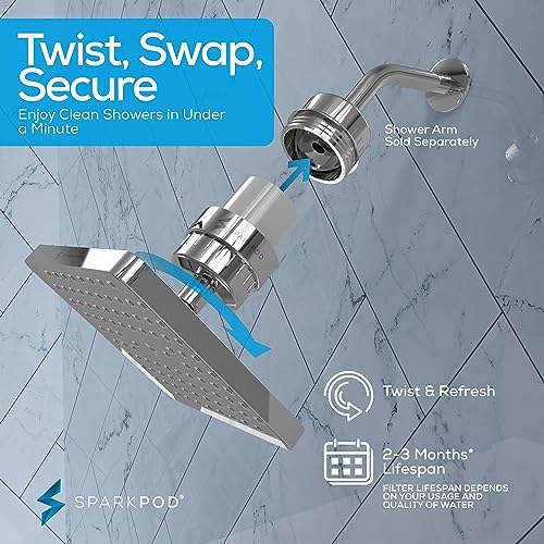 SparkPod Luxury Filtered Shower Head Set 23 Stage Shower Filter - Reduces Chlorine and Heavy Metals - High Pressure Showerhead Filter (8" Square, Luxury Polished Chrome)