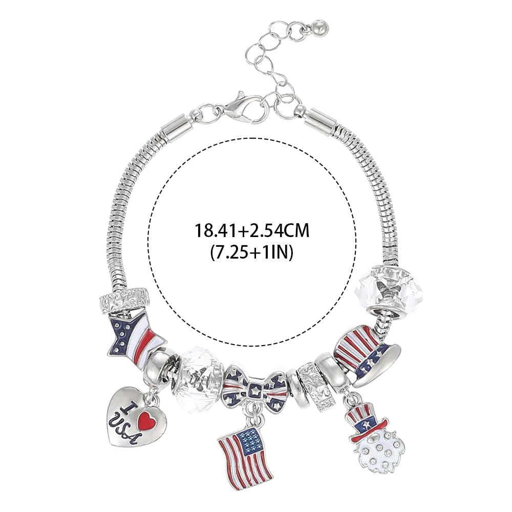 USA Flag 4th of July Bracelet for Women Independence Day Patriotic Jewelry