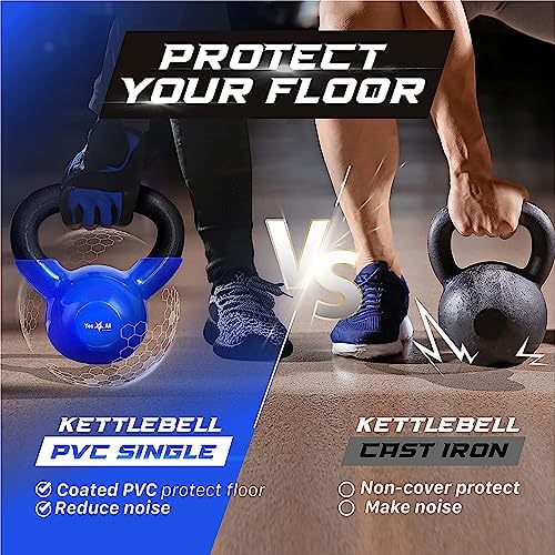 Yes4All 5-65lbs Kettlebells Vinyl Coated Cast Iron for Dumbbell Weights Exercises, Gym, Fitness, Full Body Workout Equipment Push up, Grip and Strength Training