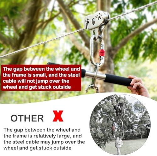 Zipline Pulley, 304 Stainless Steel Tandem Speed Double Pulley for 1/4 5/16 3/8 Cable Backyard Zipline, Hauling, Rigging and Commercial Purposes