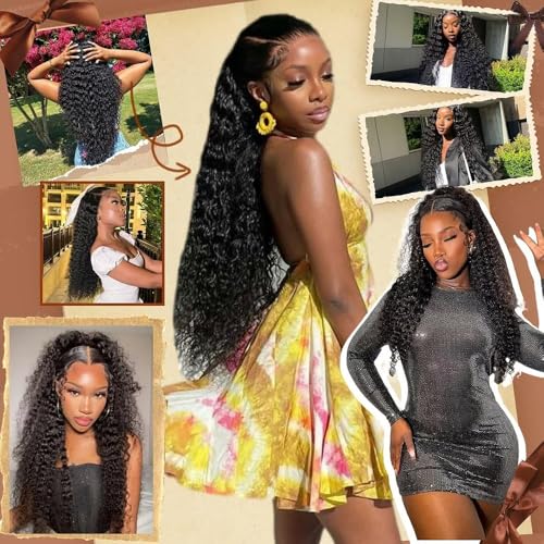 Gufens 30 Inch Deep Wave Lace Front Wigs Human Hair 200 Density 13x6 HD Lace Frontal Wigs Human Hair Pre Plucked Curly Wig for Women