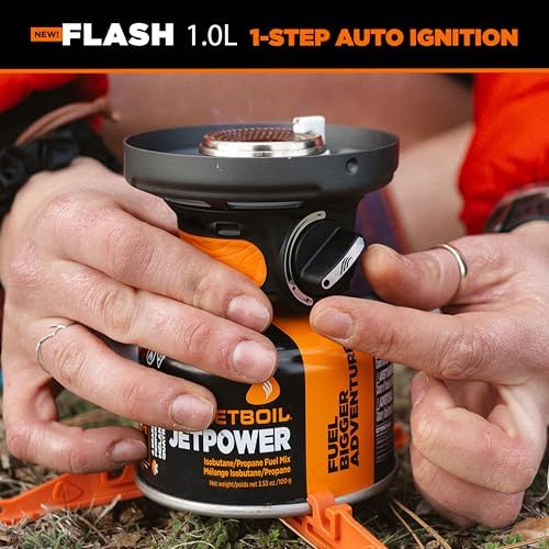 Jetboil Flash 1.0L Portable Fast Boil Stove for Camping and Backpacking with 1-Step Auto Ignition, New for 2025, Propane/Isobutane Burner with Cooking Cup