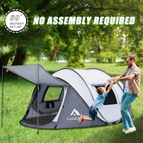 4 Person Easy Pop Up Tent Waterproof Automatic Setup 2 Doors-Instant Family Tents for Camping Hiking & Traveling