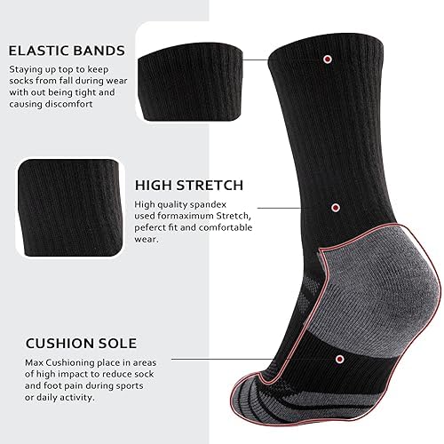 COOPLUS Mens Performance Crew Socks, Heavy Cushion Athletic Durable Work Socks for Men (5 Pairs)