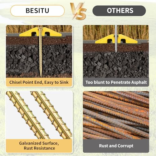 16 Inch Rebar Stakes 1/2 Inch Diameter Galvanized Steel Ground Anchors Heavy Duty Anchoring Spikes for Speed Bump, Parking Curb and Tent (10 Pack)