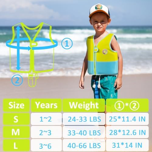 Pottwal Swim Vest for Kids - Swim Jacket for 1-2 Years (24-33LBS) - Buoyancy Aid Made of Neoprene & EPE - with Adjustable Crotch Strap