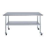 AmGood 24 in. x 72 in. Stainless Steel Work Table with Wheels | Metal Kitchen Food Prep Table | NSF