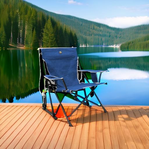 GCI OUTDOOR Kickback Rocker Camping Chair | Portable Folding Rocking Chair with Durable Armrests, Drink Holder & Relaxed Lowered Seat for Comfort — Heathered Royal