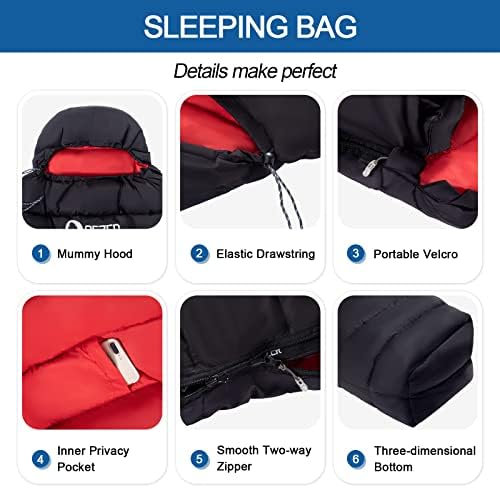 Ultralight Down Sleeping Bag for Adults with 600 Fill Power, Compact Sleeping Bag with Compression Sack for Backpacking, Hiking and Camping