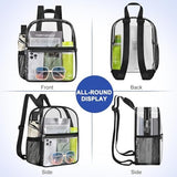 Clear Backpack Stadium Approved 12×12×6 Clear Mini Backpack Small Transparent Backpack for Concert, Beach, Work, Travel & Sporting（Black）