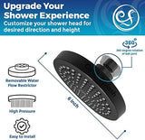 High Pressure Shower Head - Anti-Clogging Silicone Nozzles - 2.5 GPM Removable Restrictor - Easy to Clean Adjustable Replacement - easy to install with Plumbers Tape - 6 inch - Matte Black Finish