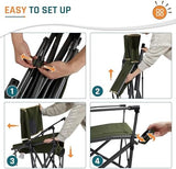 Heavy Duty Folding Camping Chair for Adults Oversized Camping Chairs Steel Frame Support 400 lbs, Metal Arm Lawn Chairs with Swivel Cup Holder, Hollow Backrest, Extra Large Outdoor Chairs, Green