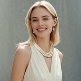 S SUSANN Costume Layered Gold Pearl Necklace Choker Chunky Glass Statement Necklace and Earring, good gift for women Faux pearl necklace (Pearl collar necklace)