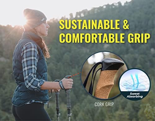 TREKOLOGY Trekking Poles Collapsible Nordic Hiking Poles - Cork Handle 2pc Ultralight Folding Walking Sticks, Hiking Sticks, Lightweight Aluminum Foldable Trekking Walking Sticks for Seniors Women Men