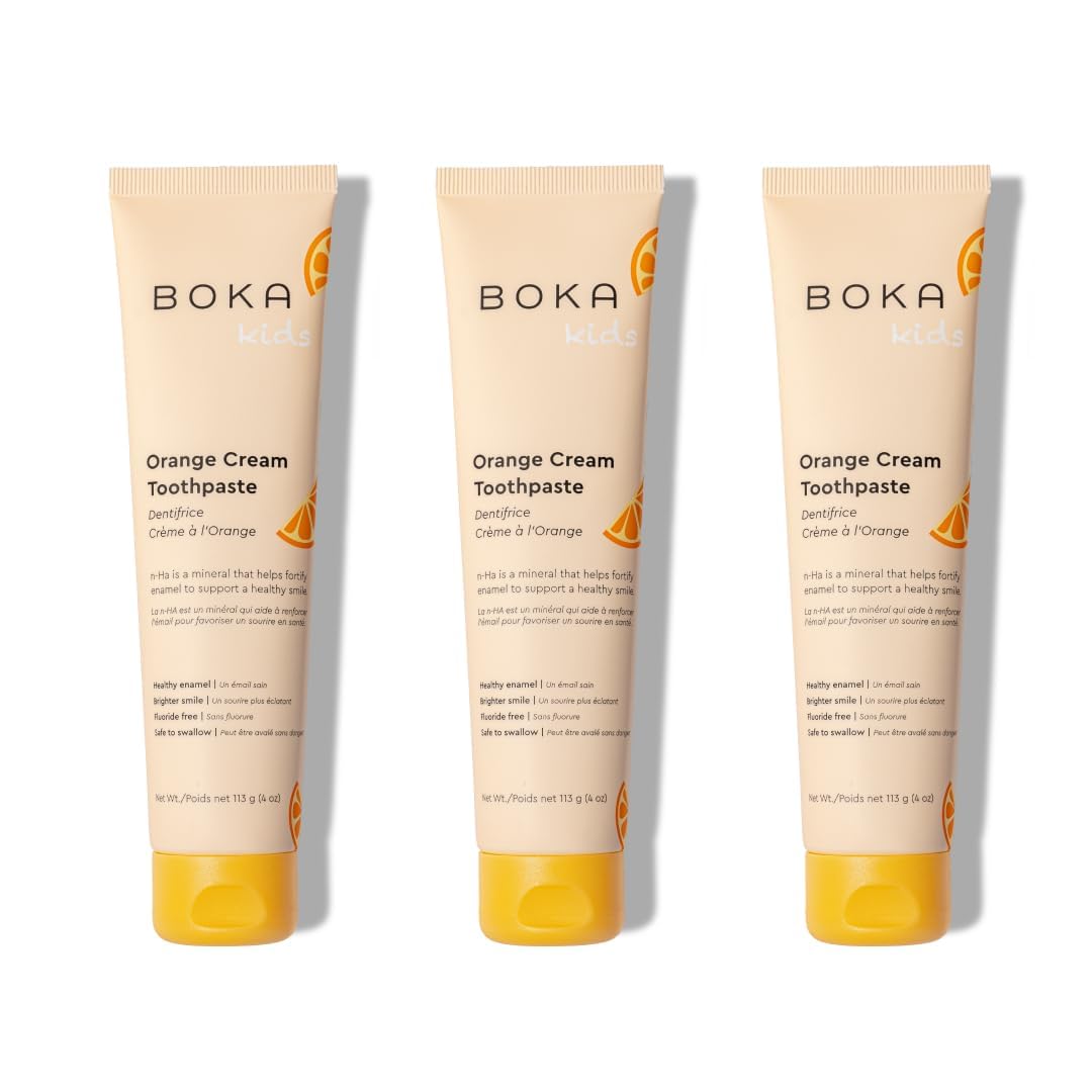 Boka Fluoride Free Toothpaste Nano Hydroxyapatite Toothpaste - Orange Cream Flavor, 4 oz 3Pk US Manufactured