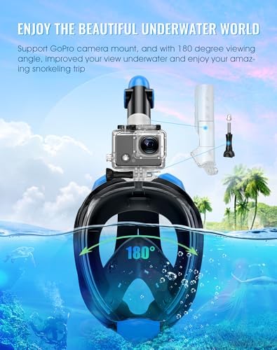 Greatever G2 Full Face Snorkel Mask with Latest Dry Top System,Foldable 180 Degree Panoramic View Snorkeling Mask with Camera Mount,Safe Breathing,Anti-Leak&Anti-Fog