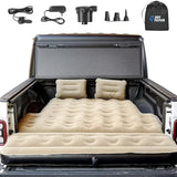 JOYTUTUS 5-5.2Ft Truck Bed Air Mattress with Removable Tailgate Extension, Compatible with Tacoma&Ranger,Thickened Inflatable Compact Short Truck Beds, with Air Pump&2 Pillows,Camel&Black