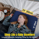 TREKOLOGY Camping Pillow - Large Inflatable (24"x15") for Home-Like Comfort, Portable & Ergonomic, Easy to Clean, Durable & Leak-Proof, Removable Strap for Secure Fit – ALUFT Ultra (Blue)