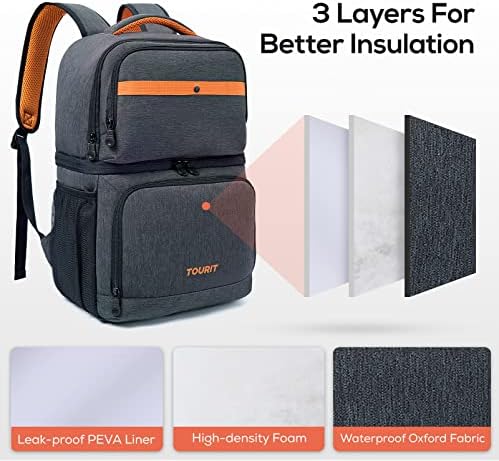 TOURIT Backpack Cooler with Double Decks, Insulated Cooling Bag for Lunch, Waterproof Lightweight for Men to Camping, Picnic, Hiking, Beach Park