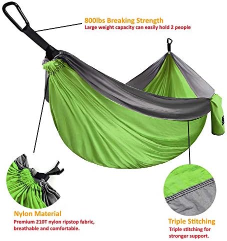 Gold Armour Camping Hammock - XL Double Hammock Portable Hammock Camping Accessories Gear for Outdoor Indoor with Tree Straps, USA Based Brand (Lime Green and Gray)