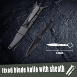 Portable Fixed Blade Knife With Sheath 440c Steel Blade Camping Knife Outdoor With Kydex Sheath In Black And White (Black)