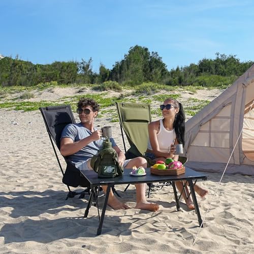 MOON LENCE High Back Folding Camping Chairs, Comfy Head Support, 5 Modes Choice, Portable Lightweight, Beach Lawn Camp Chair, with Height-Adjustable Legs & Anti-Sinking Feet