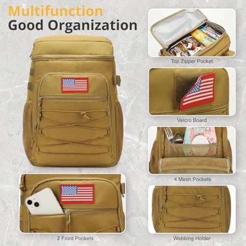 Tactical Backpack Cooler, 25L Cooler Backpack Insulated Leak-Proof, Heavy Duty Large Lunch Backpack, Waterproof Ice Chest Backpack for Men Women Adults Work Daytrip Camping Beach Hiking Accessories