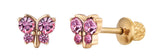 Reggetta Jewelry - Hypoallergenic 18k Gold Plated Butterfly Stud Earrings for Girls, Stainless Steel, with Safety Backs, Pink