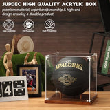 JupDec Basketball Display Case Acrylic Clear 10" Full Size with Solid Wood Base, UV Protected Soccer Display Stand Box for Autographed Standard NBA WNBA Ball Memorabilia Keepsake Ideal Gift Athlete