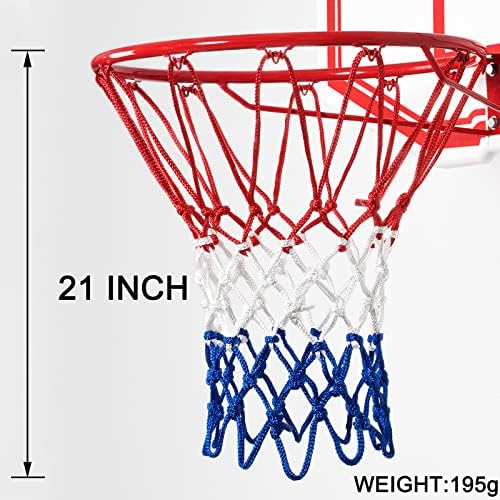 Basketball Net Replacement, 2025 Upgrade Thick Professional Basketball Nets Heavy Duty Outdoor, All Weather Anti Whip Color Never Fade -12 Loops (Red White Blue)