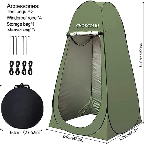Pop-up Shower Tent & 20L Solar Shower Bag Combo - Waterproof Camping Privacy Shelter with Portable Heated Water Reservoir for Outdoor Bathing, Beach, Hiking (Green, 120x120x190cm)