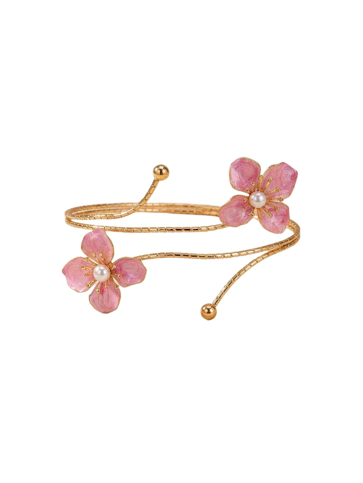 MakeMeChic Beach Gold Arm Cuff Jewelry for Women Bangle Band Armlet Flower Upper Arm Cuff Bracelet Summer Beach Essentials Pearl Pink One-Size