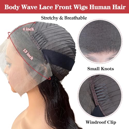 Devonia 14 Inch Bob Human Hair Wig 13x4 Body Wave Lace Front Wigs Human Hair Pre Plucked HD Frontal Lace Wig 180 Density Glueless Wigs for Women Bob Wigs Natural Black Color