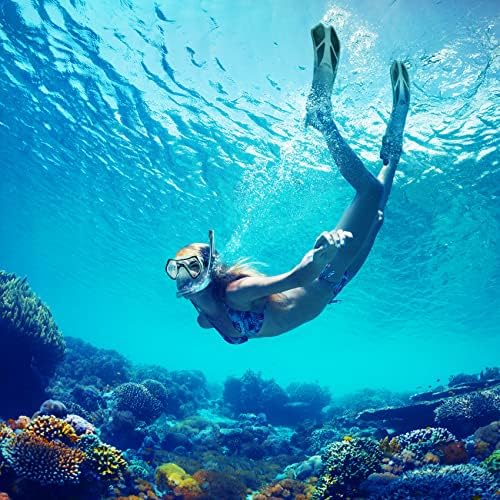 ZEEPORTE Mask Fin Snorkel Set, Travel Size Snorkeling Gear for Adults with Panoramic View Anti-Fog Mask, Trek Fins, Dry Top Snorkel and Gear Bag for Swimming Training, Snorkeling Kit Diving Packages