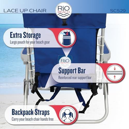 Rio Brands 4-Position Backpack Lace-Up Suspension Folding Beach Chair, Bright Stripe