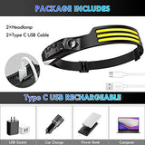 LED Headlamp Rechargeable (2 PCS), 230° Wide Beam Head Lamp with Motion Sensor, Waterproof Head Light Flashlight for Hiking, Running, Repairing, Fishing Cycling (Black 4)