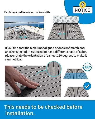 OCEANBROAD EVA Foam Boat Flooring with 3M Adhesive Backing Marine Self-Adhesive Decking 96''x45.6''/36''/28.8''/16.8'', 48''x16.8'' Faux Teak Sheet for Jon Boats Swim Platform Helm Pad RV Floor