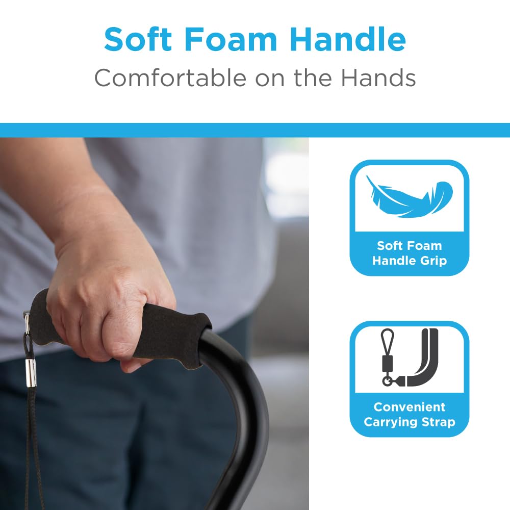 NOVA Sugarcane, Walking Cane with All Terrain Rubber Quad Tip Base and Carrying Strap, Black Design