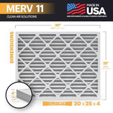 BNX TruFilter 20x25x4 (19.5’’ x 24.5’’ x 3.63‘’ Slim Fit) MERV 11 Air Filter 2-Pack - MADE IN USA - Air Conditioner Furnace Filters HVAC AC Furnace Filters for Allergy Dust, Pet, Mold, MPR 1200 FPR 7