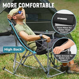 FUNDANGO Rocking Camping Chair, 2 Pack High Mesh Back Portable Folding Camp Chairs with Pillows, Cup Holder and Carry Bag for Lawn Patio Garden Outdoor Supports 300 Lbs (Black/Grey)