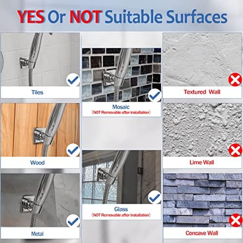 YDmeet Shower Head Holder, Adjustable Handheld Brass Shower Head Bracket, Wall Mount Holder, Drill Free Glue Installation (Polished Chrome)