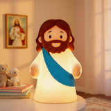 magical JD Jesus Night Light for Kids – Soft Silicone Touch Lamp, Touch Dimmable & USB Rechargeable, BPA-Free Christian Baptism Gift for Boys & Girls, Easter & Christmas Gift for Nursery (Blue)