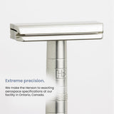Henson Shaving Razor - Steel Blue Double Edge Safety Razor with 5 Spare Blades - 30° Angled Precision With Superior Blade Rigidity- Reusable Single Blade Razors For Men and Women - Mild Aggression